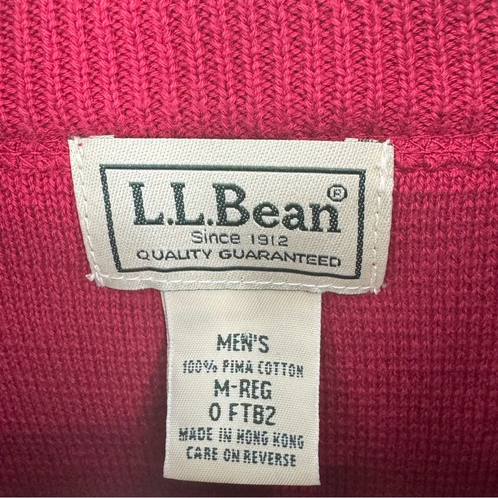 L.L.Bean Men's Burgundy‎ Quarter Zip Sweater Medium 100% Cotton Classic Pullover
